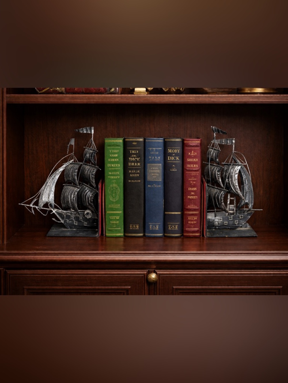 Vintage detailed metal pirate ship bookends office man cave steampunk old money